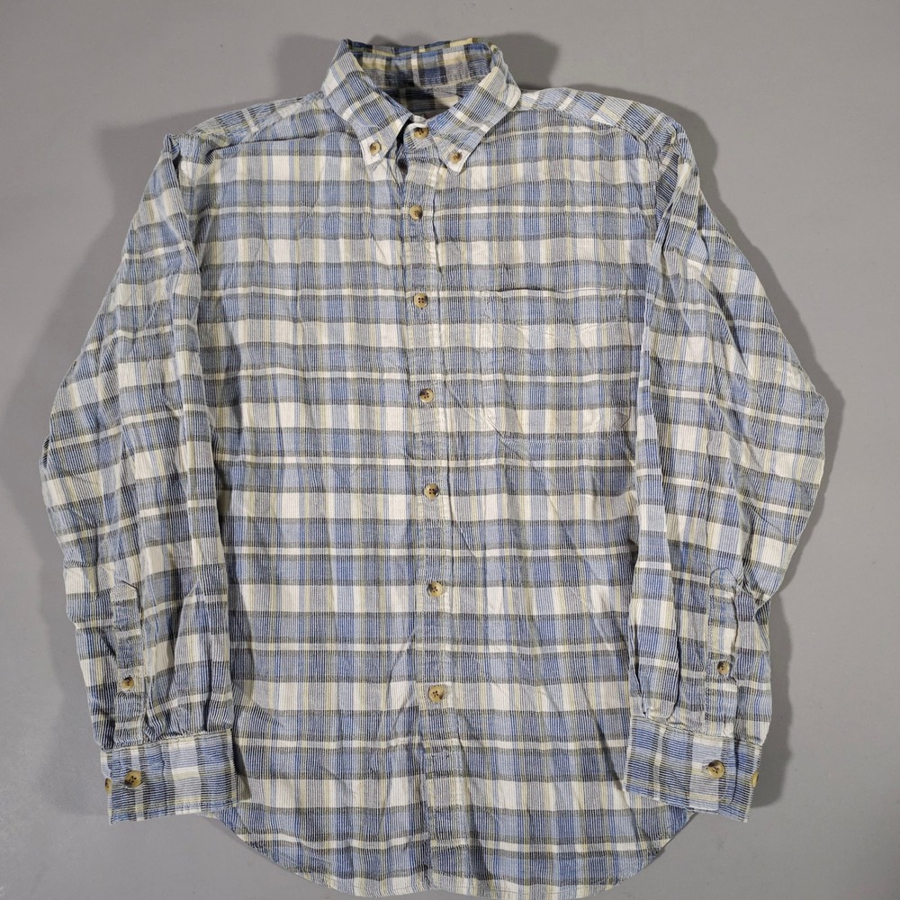 The Territory Ahead Button Down‎ Mens M Blue Plaid Textured Cotton Long Sleeve